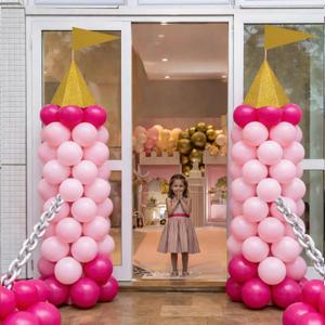 Soulchen Princess Birthday Party Decorations Pink Princess Cardboard Castle Balloon Column Stand Kit Includes 310 Pcs Balloons 2 Set Roof and Flag Bulk for Baby Shower Party Wedding Decoration
