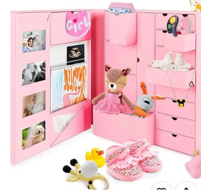 Baby Keepsake Box - Baby Memory Box - Baby Boy Girl Keepsake Box Tins Memory Box Pregnancy Baby Bubbs Storage Box Baby First Year Box Library Baby All-in-One Organizer Pink
