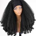 SOKU New Afro Curly Headband Wig, Synthetic Braided Hair Texture with Unique Bouncy Curls in the End, Black 20 Inch Soft Curly Voluminous Headband Wigs for Black Women Blend Kinky 4C Hair