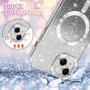NITITOP Compatible with iPhone 14 Case Cute Clear Glitter [Compatible for MagSafe] Sparkle Bling Magnetic Plating Heart Girl Women Electroplated Frame Camera Protection Back Cover - Silver