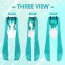 4Pcs 47inch Long Green Cosplay Wig Headphone and Hair Accessories Teal Straight Synthetic Anime Wigs with Double Ponytail for Women Costume Green Wigs for Halloween Costume Outfit + Hair Cap