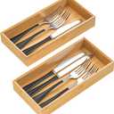 Silverware Tray for Drawer, Stackable Kitchen Bamboo Drawer Organizer 12" x 6" x 2" Set of 2