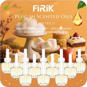 Plug In Refills Air Freshener, Dreamy Marshmallow, Sicilian Lemon, Golden Apple, Vanilla Cake, for Home and Bathroom 7.92 Fl Oz, 12 Count, Compatible with Air Wick & Glade, Not Include Glade Plus