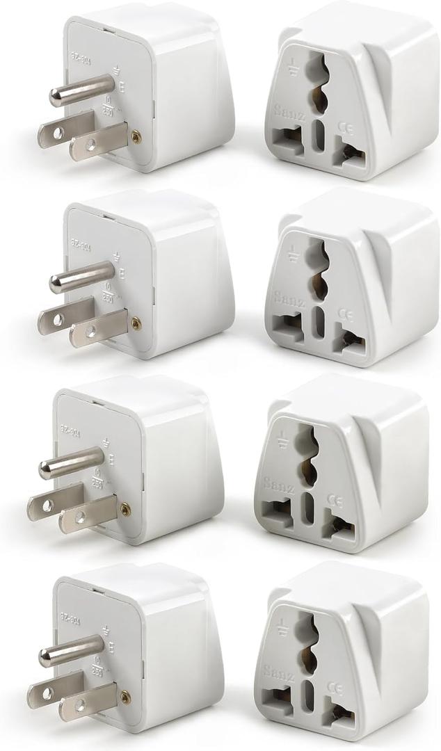 8 Pack Universal Adapter, UK to US Adapter, Europe to US Plug Adapter, Travel Adapters, European to USA General Adapter, American Outlet Plug Adapter (White)