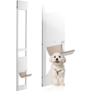 VEVOR Dog Door for Sliding Glass Door, 81" Sliding Door Adjustable Height Doggy Door for Sliding Doors, Aluminum Frame Tempered Glass Pet Door with Hinge Structure Flap and Lock for Medium-Sized Dogs