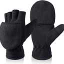 Winter Convertible Gloves Flip Top Mittens Warm Polar Fleece for Winter Running Texting Photographing for Men Women (Large), Black