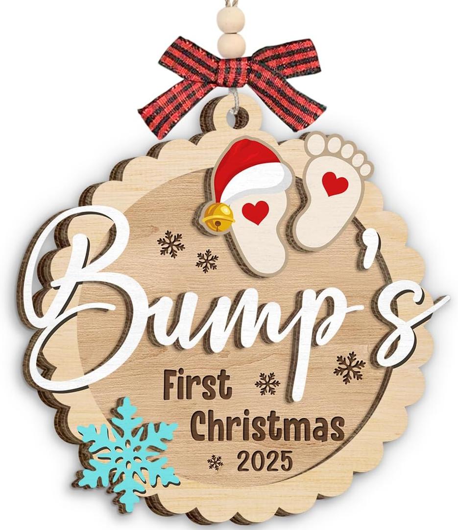 Baby First Christmas Ornaments 2025, New Parents Gifts for Couples, Husband Wife, Double Layers Wooden Ornaments for Christmas Decorations, Unique Gifts for Expecting Moms, Dads