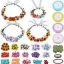 INFUNLY 20 Set DIY Artificial Flower Wreath Paper Roses Blue Pink Wedding Crowns Making Kit Colorful Hanging Floral Wreath for Front Door Make Your Own Flower Headbands Bracelets Kit for Women Girl
