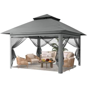 Driftalia 13x13 Pop Up Gazebo, Instant Outdoor Gazebo with Mosquito Netting, Vented Roof and Carry Bag for Patio, Garden & Backyard - Dark Gray