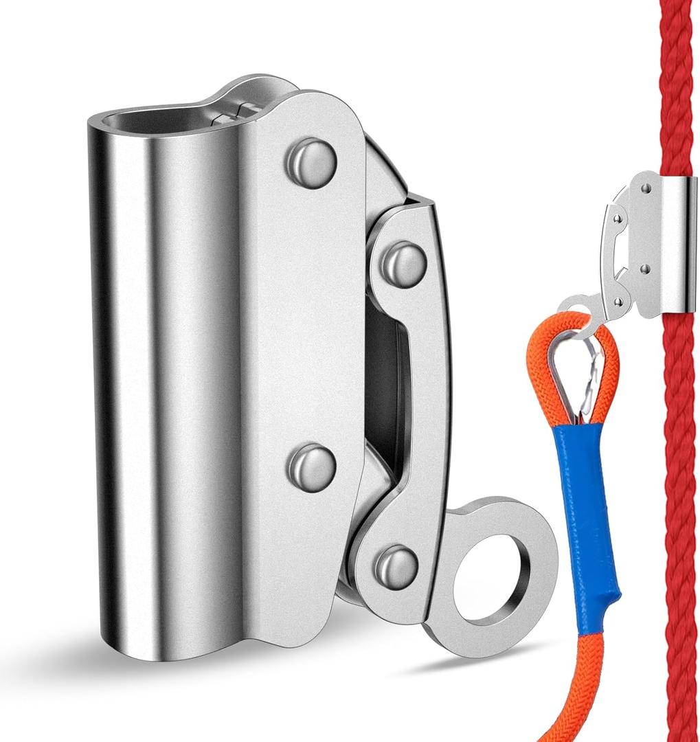 Self-Locking Rope Grab Ascender, Alloy Steel, Suitable for Heavy Industry/Roofing/Construction/Fall Protection/Tree Trimming/Lifeline, Compliant with OSHA/ANSI Standards (Silver 10-16mm)