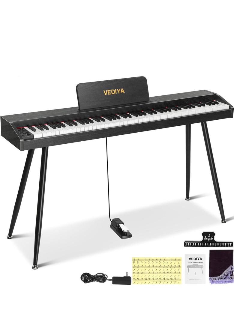 Digital Piano Keyboard 88 key,Semi-Weighted Electric Piano,Full Size Acoustic Piano for Beginners with,Pedal, USB-MIDI Compatibility (Black), VE28 with 4 Legs