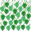 Ireer 64 Pcs Hawaiian Luau Party Palm Leaves Swirl Decorations Hanging Ceiling Glitter Leaves Green Tropical Safari Jungle Party Decor for Easter Palm Sunday Summer Beach Birthday Baby Shower