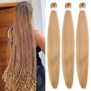 Ash Honey Blonde Pre-stretched Braiding Hair Hypoallergenic ez Braid Pre stretched Braiding Hair Extensions for Knotless Box Braids 3 Packs, size 24/613