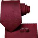 Dubulle Mens Paisley Floral Silk Tie for Men Striped Necktie and Pocket Square Cufflinks Set Wedding Business (Black and Red)