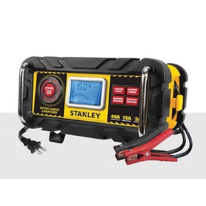 STANLEY Fully Automatic 40 Amp 12V Bench Battery Charger/Maintainer Engine Start, Alternator Check, Cable Clamps