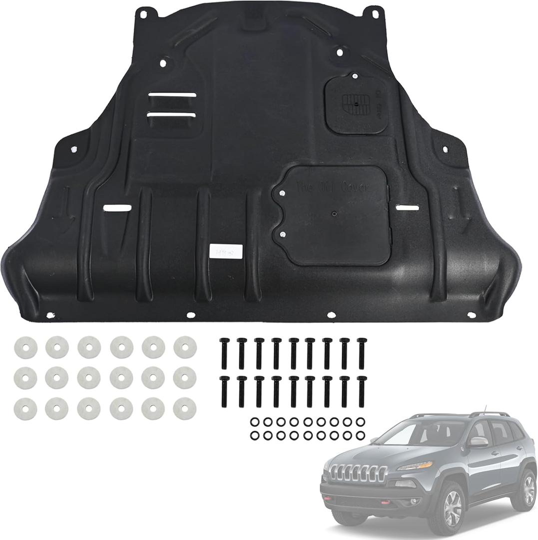 Front Engine Under Splash Shield Guard Fit for Jeep Cherokee 2014 2015 2016 2017 2018 Heavy-Duty PVC Skid Plate | Mud Flap Case Cover,Maintenance Holes & Ventilation Design