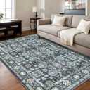 Washable 810 Area Rug for Living Room, Vintage Floral Rug Soft Non Slip Stain Resistant Boho Carpet for Indoor Bedroom Dinning Room Home Office Blue/Navy