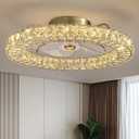 Flush Mount Ceiling Fan with Light, 22" Modern Crystal Chandelier Ceiling Fan with Smart 4-Light Color Change, Luxury LED Ceiling Fan, Low Profile Ceiling Fan for Bedroom (Gold)