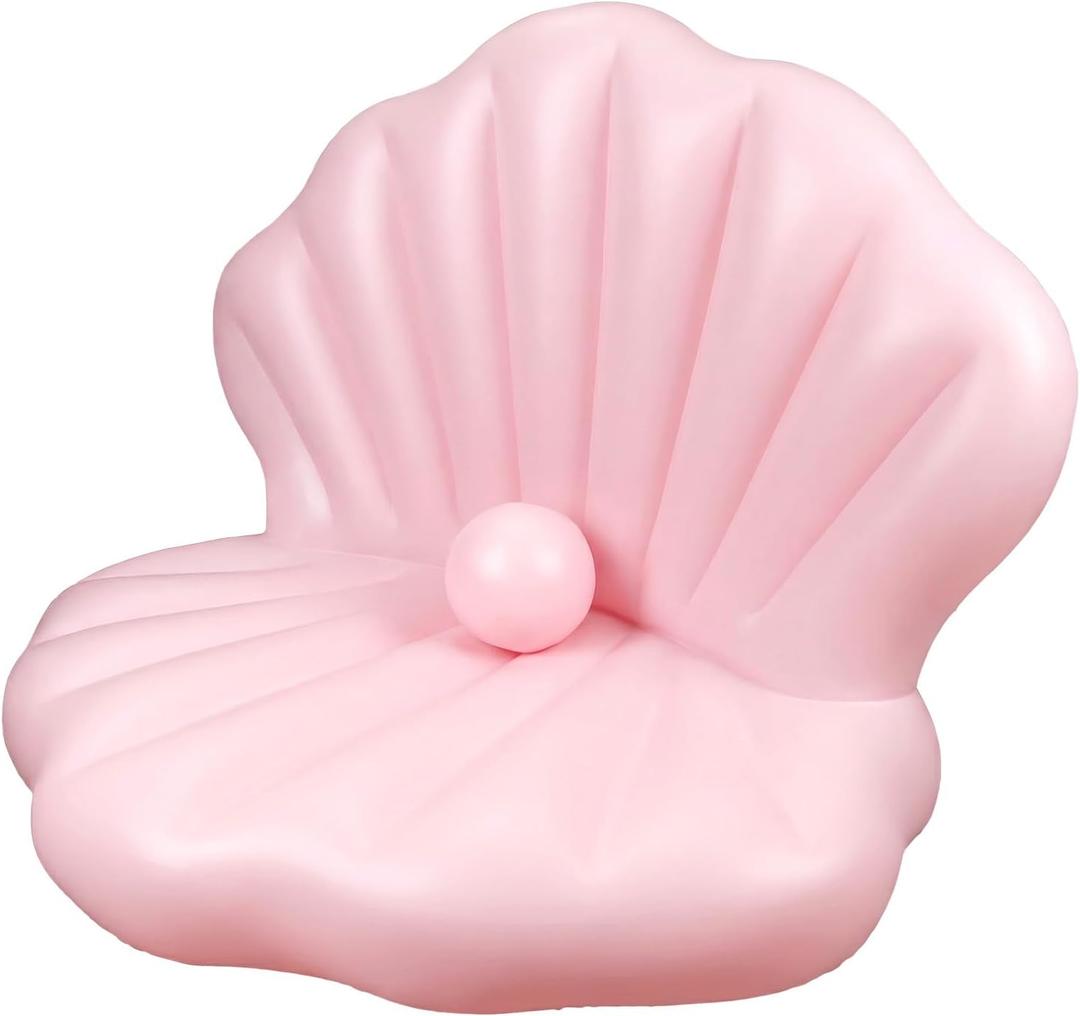 144cm/57in Seashell Pool Float, Thickened Inflatable Giant Shell Beach Float with Pearl Ball for Tanning Bachelorette Party Swimming Pool Party Decor (Pink)