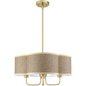 4 Light Mid Century Modern Chandelier Light Semi-Flush Mount Fixture Gold Finish, 21" Brown Mack Paper Burlap Linen Drum Fabric for Bedroom Hallway Living Room Bathroom Dining (E26 Base)