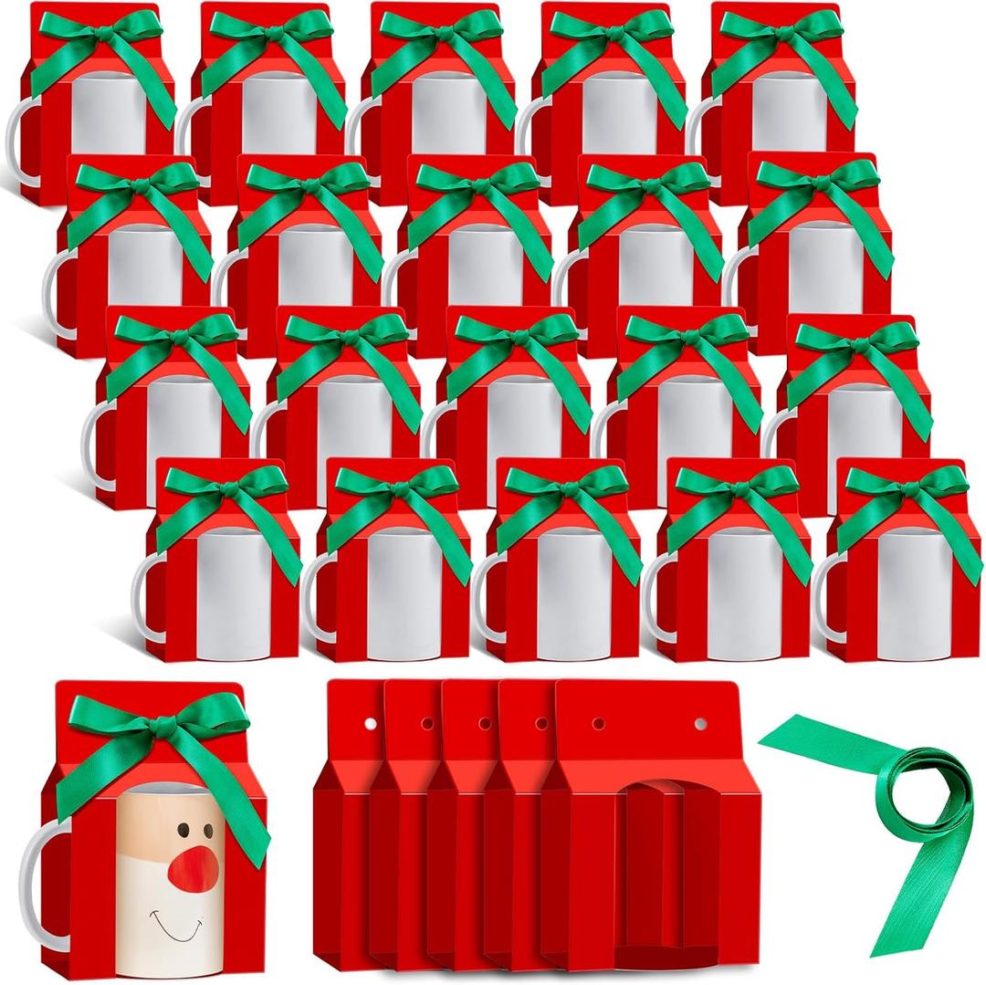 Kosiz 36 Pcs Mug Boxes Sublimation Coffee Mugs Gift Bags with Window Packaging Storage Box for Shipping Selling Wedding Valentines Gift Packaging Wrapping (for 11oz Mug,Red,Green)