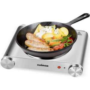 Electric Stove, CUSIMAX Portable Hot Plate for Countertop, Single Cast Iron Burner, 1500 Watts 7-Stage Temperature Control, Suitable for Any Cookware, Easy to Clean (Silver)
