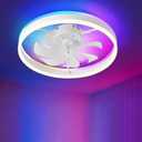 Smart Ceiling Fan with Light, 20'' Low Profile Ceiling Fan for Bedroom, RGB Ceiling Fans Works with Alexa, 4CCT Dimmable Modern Flush Mount Ceiling Fan with Music Sync&66 DIY Color Scenes,White