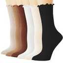TOAMOUR Womens Ruffle Socks, 6 Pairs White Lettuce Edge Turn-Cuff Cotton Frilly Ankle Crew Boot Socks