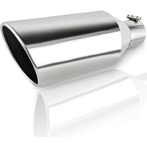 Universal 3" Diesel Exhaust Tip, 3" Inlet 6" Outlet 15" Long Stainless Steel Professional Polished Tailpipe Tip, Fits all 3" OD Tailpipe, Rolled Angle Cut, Bolt-On