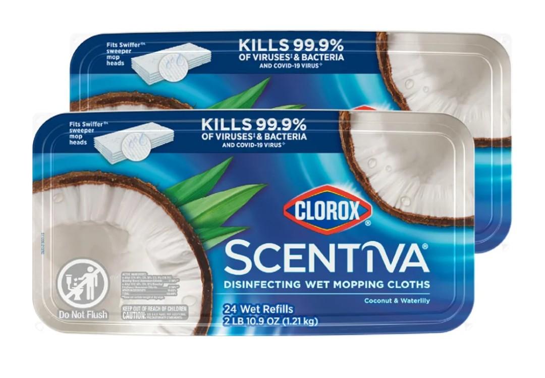 Clorox Scentiva Disinfecting Wet Mopping Pad Refills for Floor Cleaning, Pacific Breeze & Coconut, 48 Count