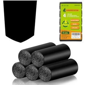 4 Gallon Small Bathroom Black Trash-Bags - Compostable Mini Garbage Bags 100 Count Biodegradable Little Waste Basket Kitchen Office Car Unscented Tiny Liners Strong Thick Inwaysin