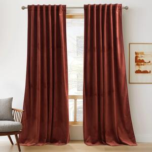 RYB Home Rust Red Velvet Curtains 84 inches Long, Thermal Insulated Panel for Bedroom Room Darkening Window Treatment for Holiday Backdrop Privacy Drapes for Guest Room, W52 x L84, 2 Panels 
