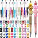20 Pcs Plastic Beadable Pen Assorted Bead Pen and 88 Pcs Multicolor Beads Crystal Spacer DIY Ballpoint Black Ink Set for Office School Supplies (Elegant Color)