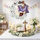 4 x He is Risen Easter Decorations Wooden Wreaths for Front Door Christian Cross Ornaments Easter Porch Sign Decor Wreath Jesus Lily Flowers Ornaments Hanging Crafts for Home Farmhouse Spring Party Decor