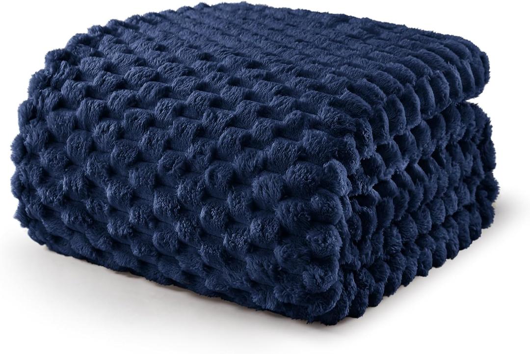 Exclusivo Mezcla Fleece Twin Blanket for Bed, Extra Large Fuzzy Navy Blue Bed Blankets, Soft Cozy Plush Sofa Throws for All Seasons, 60x80 Inches