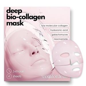 Bio Collagen Intense Hydrogel Melting Face Mask with Hyaluronic Acid, Galactomyces & Niacinamide for Deep Overnight Hydration and Skin Revitalization, 4 Sheet Masks, Pink