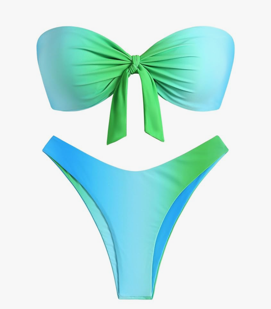 ZAFUL Knotted Bandeau Bikini for Women Strapless Swimsuits High Cut Bathing Suit Sexy Cheeky Tie Side Swimwears, Size M