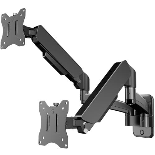 PUTORSEN Dual Monitor Wall Mount for 17-32 inch Flat/Curved Computer Screens, Full Motion Wall Monitor Mount with VESA 75x75/100x100 mm, Each Holds Up to 19.8lbs, Black