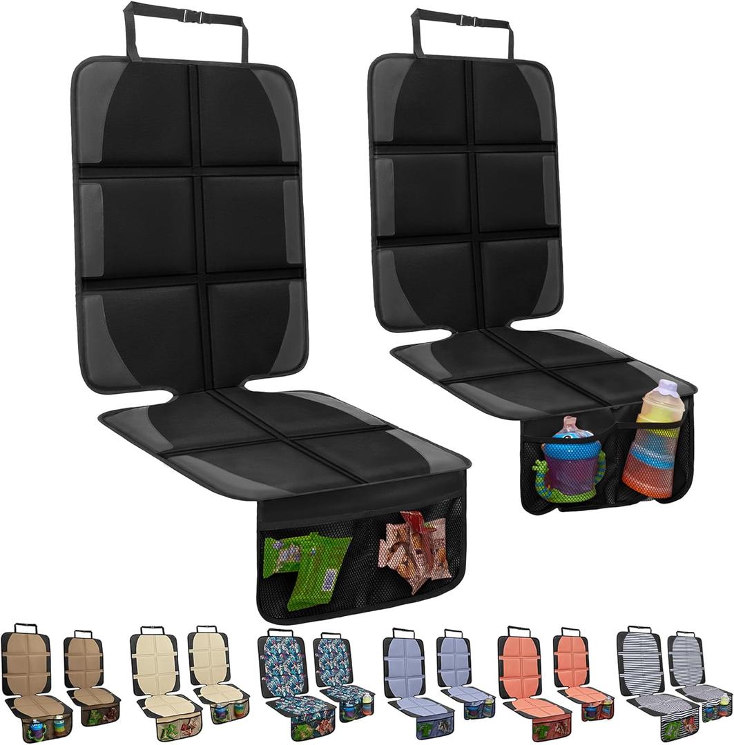 NEWFOM Car Seat Protector for Child Car Seat, 2 Pack Baby Car Seat Covers with Mesh Pockets & Non-Slip Backing 600D Durable Seat Protector Under Baby Car Seat for Car Back Seat (Black, Large)