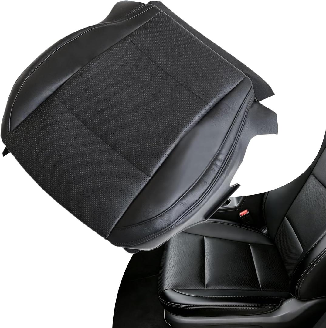 NLQR Perforated Front Driver Bottom Replacement Seat Cover Compatible with Subaru Outback 2015 2016 2017 2018 2019Microfiber Leather, Slate Black with Black Stitching