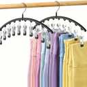 Volnamal Legging Organizer for Closet, 2 Pack Metal Yoga Pants Hangers w/10 Clips Holds 20 Leggings, Space Saving Hanging Closet Organizer w/Rubber Coated Closet Organizers and Storage, Black