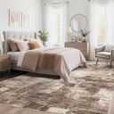 Abstract Living Room Rug 9x12 - Modern Washable Soft Thin Area Rug for Living Room Bedroom Under Dining Table - Neutral Indoor Floor Rug Carpets for Home Office Playroom Nursery - Brown