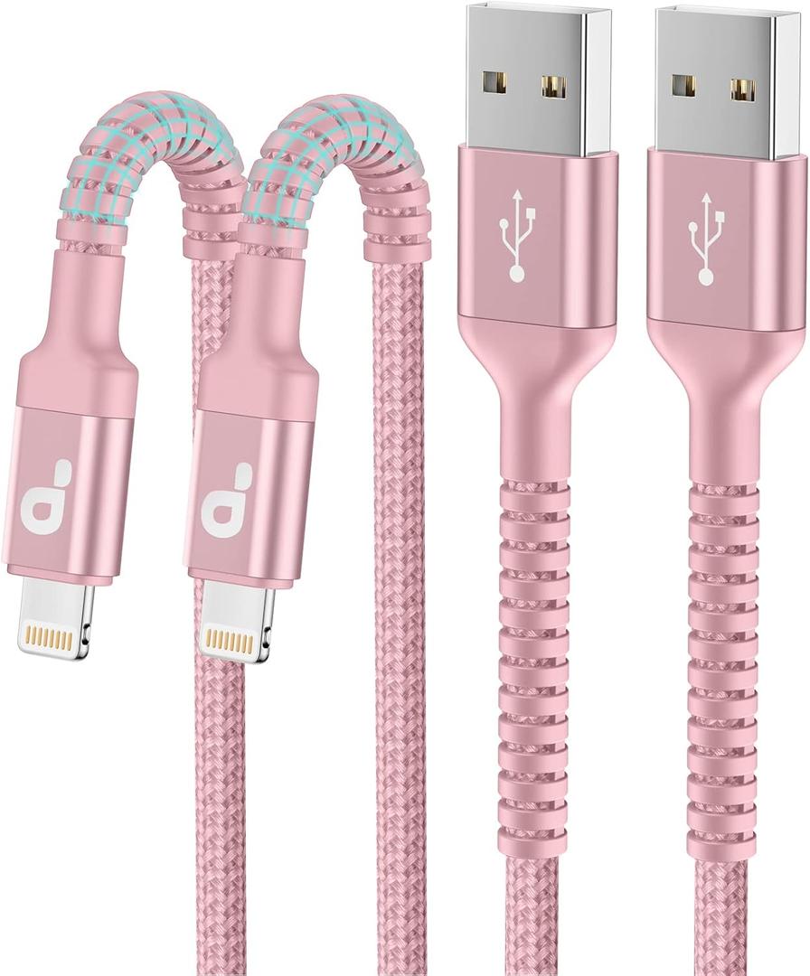 iPhone Charger Cable 3FT 2Pack, USB to Lightning Cable Extra Durable Braided, [Apple MFi Certified] iPhone Charging Cord USB A to Lightning Cable for iPhone 14 13 12 11 8 7 Pro Max and More (Pink)