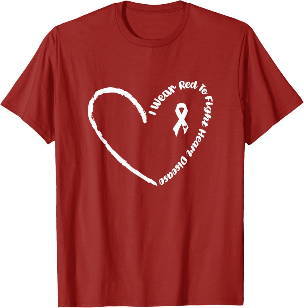 I Wear Red to Fight Heart Disease Awareness Go Red for Women T-Shirt,XL