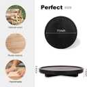 Round Decorative Tray Wood Bathroom Counter Organizer Farmhouse Kitchen Decor Wooden Riser for Soap Dish, Perfume, Candle, Sponge, 11" - Black