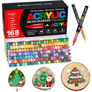 Acrylic Paint Markers Pens, 168 Vivid Colors Acrylic Markers Set,Direct Liquid Type, Stackable Color, Odorless Soft HeadMarkers for SchoolTooli Art Fabric & Creative Crafts (168)