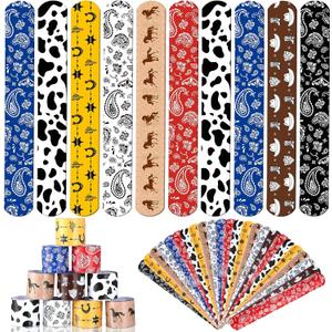 Sosation 48 Pack Western Party Slap Bracelets Cowboy Cowgirl Bracelets Horse Wristbands for Western Themed Parties Birthday Party Favors Supplies Decorations, 8 Styles