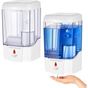 Hushee 2 Pcs Automatic Soap Dispenser Touchless Sensor Hand Sanitizer Dispenser Wall Mount 23.7 Oz/ 700 ml Hand Sanitizer Pump Battery Operated for Offices Kitchen Bathroom Hotel Restaurant, White