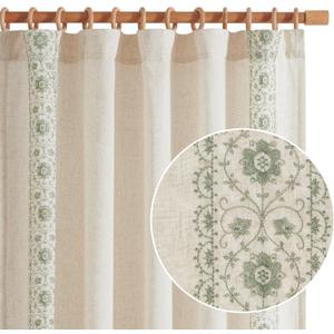 jinchan Boho Curtains for Bedroom Sage Green Vintage Floral Farmhouse Curtains 72 Inches Long Linen Blend Drapes for Living Room Embroidered Drapes Light Filtering Sage on Beige 2 Panels 
