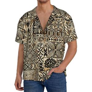 Hawaiian Shirt for Men Hawaii Tapa Cloth Tribal Vintage Short Sleeve Casual Button Down Tropical Summer Beach Shirt Black